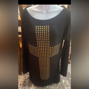 Black sweater with gold cross